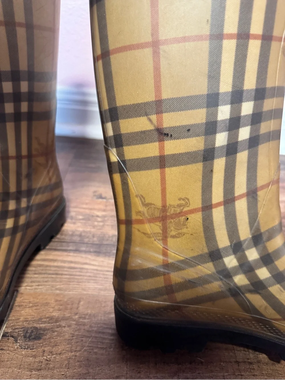 Burberry Tan Plaid Rain Boots